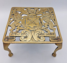 Old Brass Vintage Trivet DIEU ET MON DROIT Crested Armorial