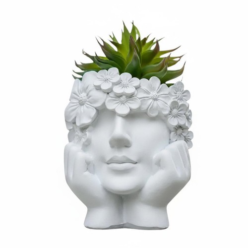Woman head flower pot - flower, modern