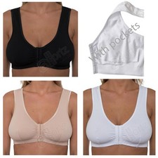 Ladies Gemm Front Fastening Bra & Pockets Mastectomy Non Wired Stretch Uk Size