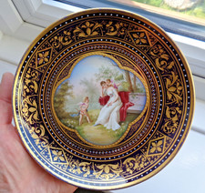FINE ROYAL VIENNA CABINET PLATE COBALT BLUE WITH LOVELORN MAIDEN & CUPID AT PLAY