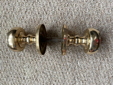 Reclaimed Georgian Style Pair Round Brass Rope Edge Beaded Door Knobs