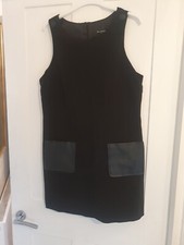 Original Miss Selfridge Black Pinafore Pinny Dress 14 Faux Leather Pockets