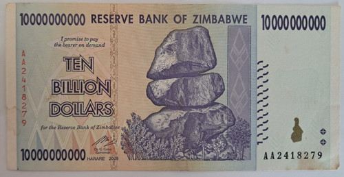 Zimbabwe billion note - $10, 2008