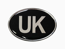 UK Oval Small 50mm x 35mm Car Sticker - Retro - Chrome on BLACK- GLOSS DOMED GEL