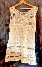 Sleeveless Crochet Dress - Beach Cover up – Ivory – Size L – Boho Vintage Style