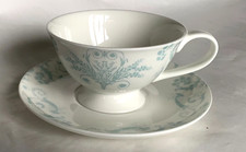 Laura Ashley Josette White Duck Egg Blue Sea Spray Damask Cup & Saucer Excellent
