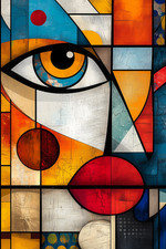 Canvas Art Colorful Abstract Face In Orange Blue Wall Picture Poster Print