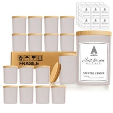 7 OZ Frosted Empty Candle Jars with Bamboo Lids and Sticky Labels for Making Can