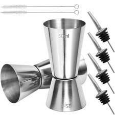 2PCS Stainless Steel Spirit Measures 25/50ml with 4 Spirits Pourers & 2 Brushes