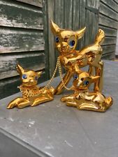 Vintage Bambi Deer with Fawn gold ceramic Figures x 3,reindeer family, Kitsch