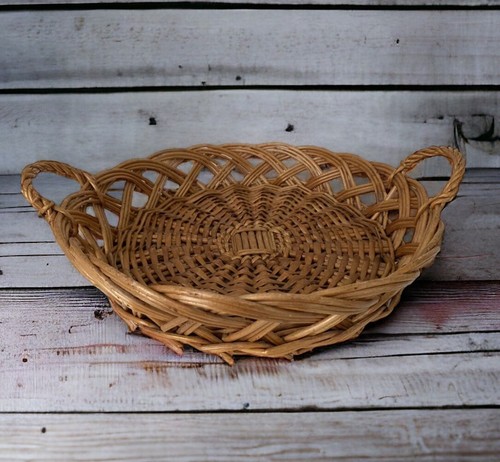 Vintage wicker woven basket - vintage,