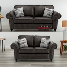 New Oakley 3+2 Seater Sofa Set Black Chesterfield Leather Suede Fabric