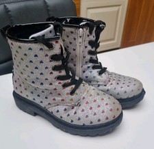 Girls Silver Sparkle Hearts Lace Up Ankle Boots Size 1 Uk