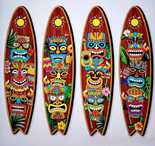 4pcs surfboard tiki themed 2d - ,