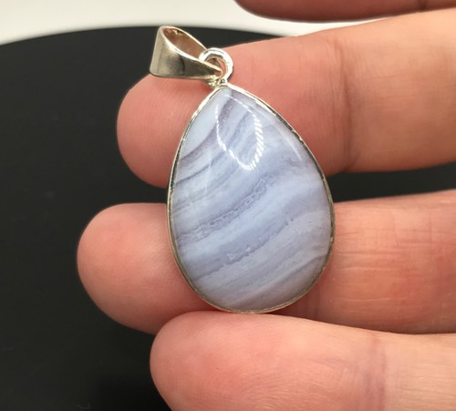 Blue lace agate pear pendant