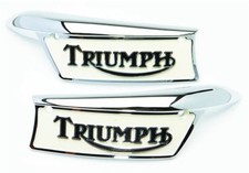 Triumph Bonneville TR6 T120 T140 Tank Badges Black/Cream Pair 82-9700 82-9701