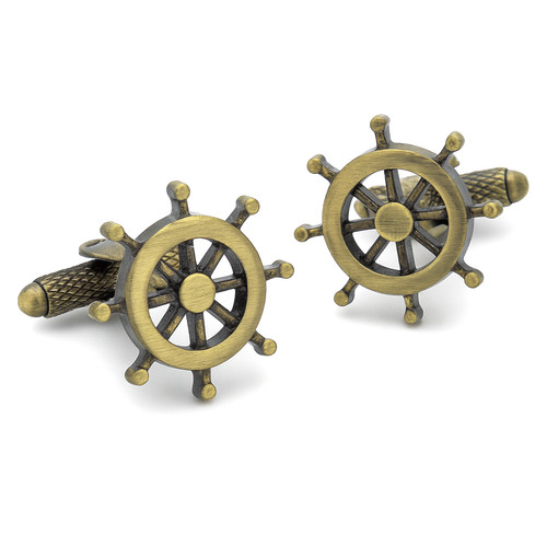 Ship wheel cufflinks onyx - ship,