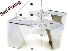 4 Metal Furniture Legs 95mm High Chrome Corner Feet Sofa Chair Beds Cabinets
