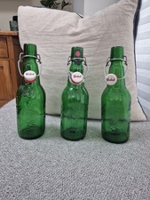 Lot Of 3 Vintage GREEN Embossed GROLSCH Beer Bottles Very Nice