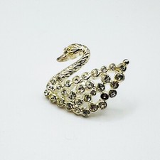 SWAROVSKI Silver Crystal Swan Pin Badge Tie Tack Lapel Brooch Rhodium Plated