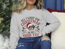 Xmas Sweatshirt Christmas Sweater Shih Tzu Dog Lover Xmas Jumper Day Festive Top