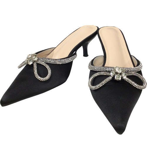 Black rhinestone bow mule - black,