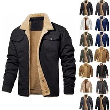 Men Coat Winter Warm Cargo Jacket Men's Trucker Plain Long Sleeve Solid Outwear