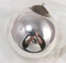 Large Vintage / Antique Silver Glass Christmas Tree Ornament Possibly Kugel