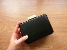 Brushed Bronze Frame Retro Trapezoid Perspex Small Hard-case Clutch Bag 17x11cm