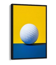 GOLF BALL YELOW BLUE BACKGROUND FLOAT EFFECT FRAME CANVAS ART PIC PRINT