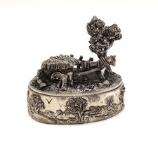 AE Williams Pewter Pill / Trinket Box - Horse & Cart Haywain Country Scene