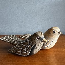 Pair of Hand Painted Carved Wooden Sitting Birds East of India Home Decor