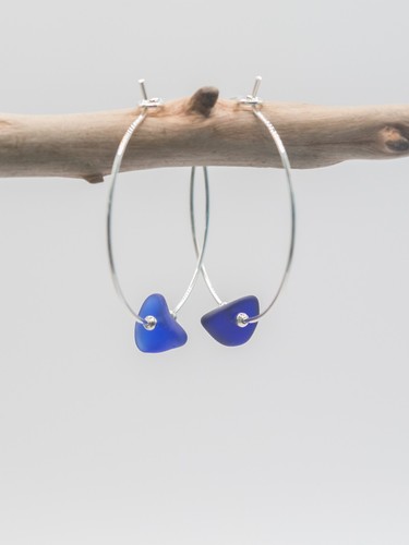 Sea glass hoop earrings - glass,