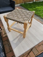 Vintage Woven Rush Seat Wooden Footstool / Small Stool - Natural Finish