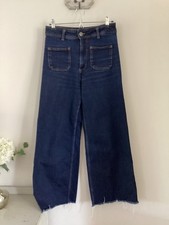 Zara Dark Blue Wide Leg Jeans with Frayed Hems, UK Size 10, EU