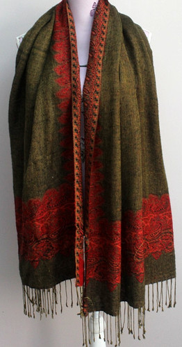Olive red paisley jacquard - olive,