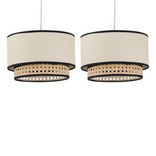 Set of 2 Natural Rattan Cane Easy Fit Two Tier Pendant Shade Ceiling Lightshades