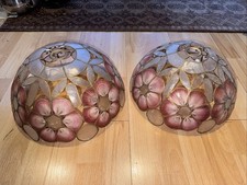 Pair of Large Tiffany Style Pendant  Capiz Shells Shades Lampshades