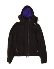 SUPERDRY Womens Windcheater Hooded Windbreaker Jacket UK 16 Large Black AQ15