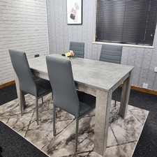 Modern Grey Dining Table Set with 4 Grey Faux Leather Chairs
