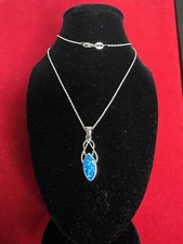 Beautiful Blue Opal & Sterling Silver Marquise Knot Necklace - 18 Inches