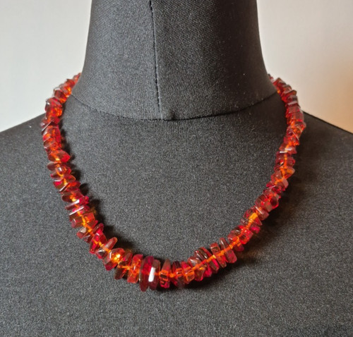 Amber beaded necklace - amber, 925