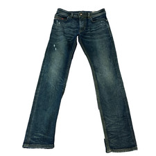 Diesel Thavar Jeans Mens 30 30 Slim Skinny Distressed Dark Blue Whiskers Stretch