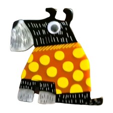 Modern Arcrylic Handmade BROOCH  Scottish Terrier Cairn DOG Spotty Coat BN 