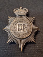 BEDFORDSHIRE CONSTABULARY OBSOLETE POLICE NIGHT HELMET BADGE QUEENS CROWN...