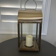 Gold Tone Metal/Glass Lantern