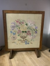 Vintage fire screen oak - screen,