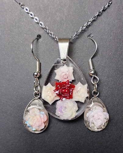 Handmade resin floral teardrop - floral,
