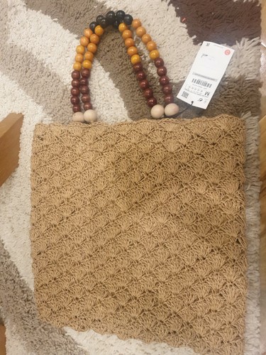 Bnwt zara straw beaded - zara, tote