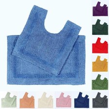 100% Cotton Luxury Reversible 2-Pc Bath & Pedestal Mat Set Thick, Soft, Non-Slip